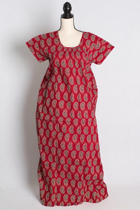 Pure Cotton Red Paisley Printed Indian Nighty.