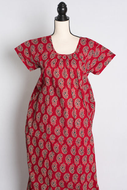 Pure Cotton Red Paisley Printed Indian Nighty.