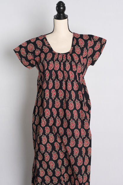 Pure Cotton Black Paisley Printed Indian Nighty.