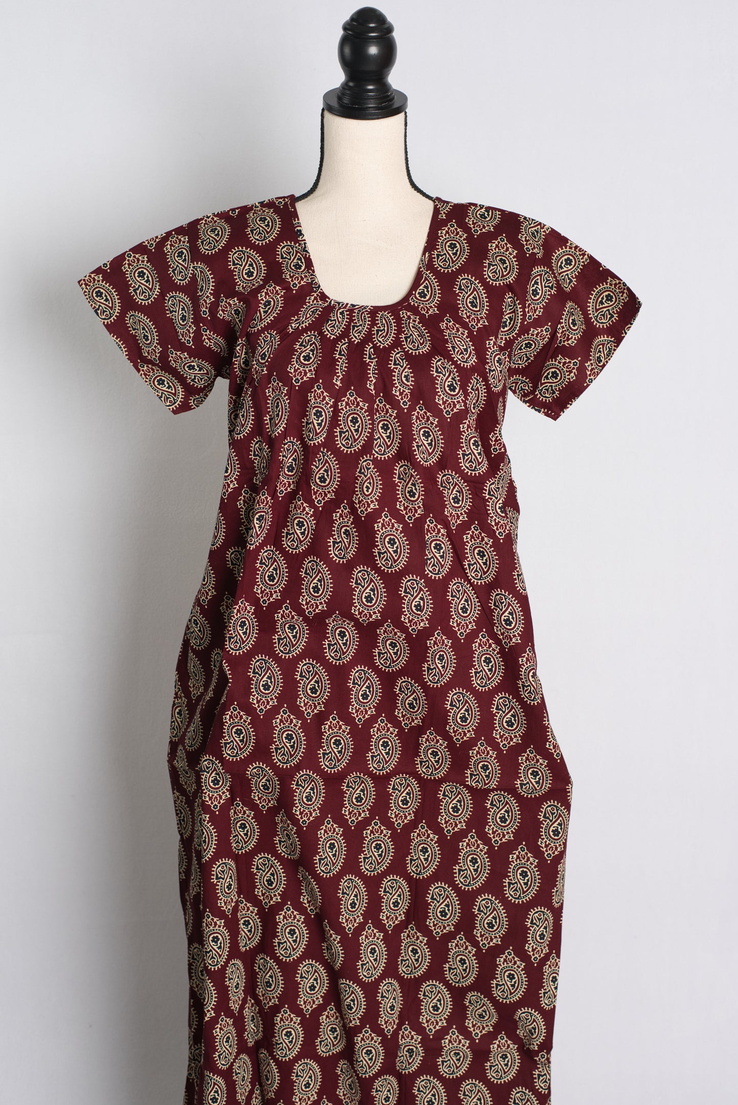 Pure Cotton Maroon Paisley Printed Indian Nighty.