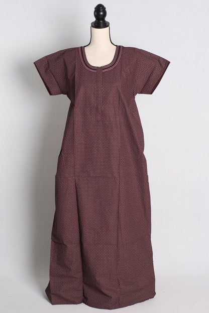 Pure Cotton Maroon Embroidered Indian Nighty.