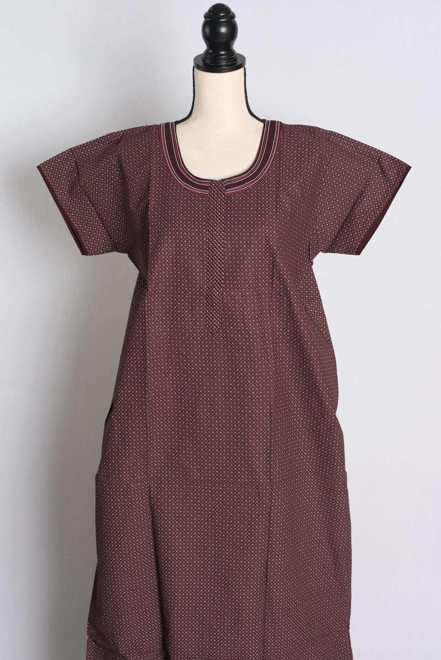 Pure Cotton Maroon Embroidered Indian Nighty.