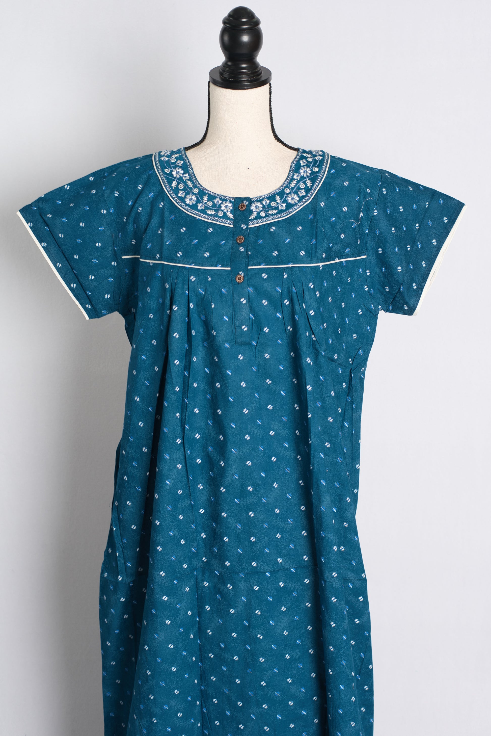 Pure Cotton Blue Embroidered Indian Nighty.