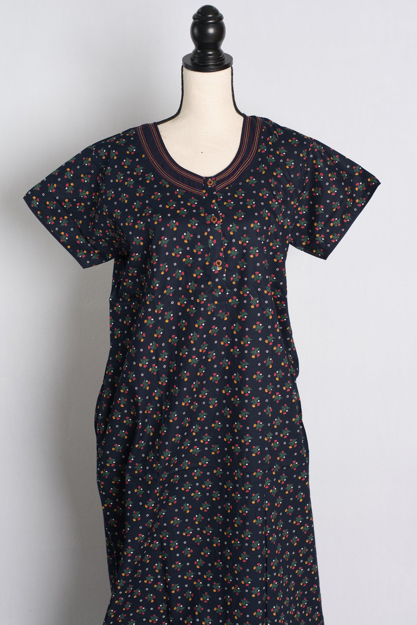 Pure Cotton Blue Floral Printed Indian Nighty.