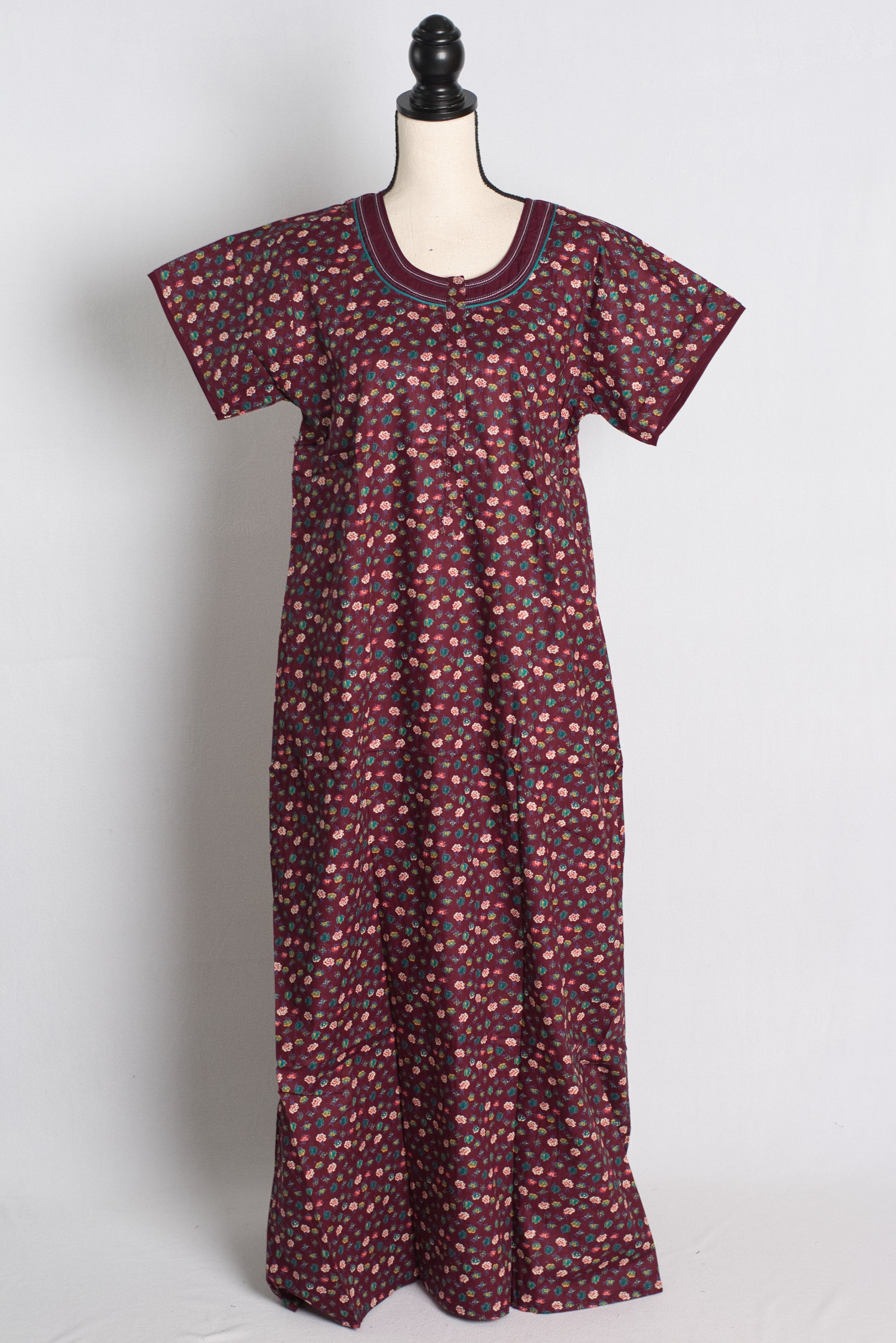 Pure Cotton Maroon Floral Printed Indian Nighty.