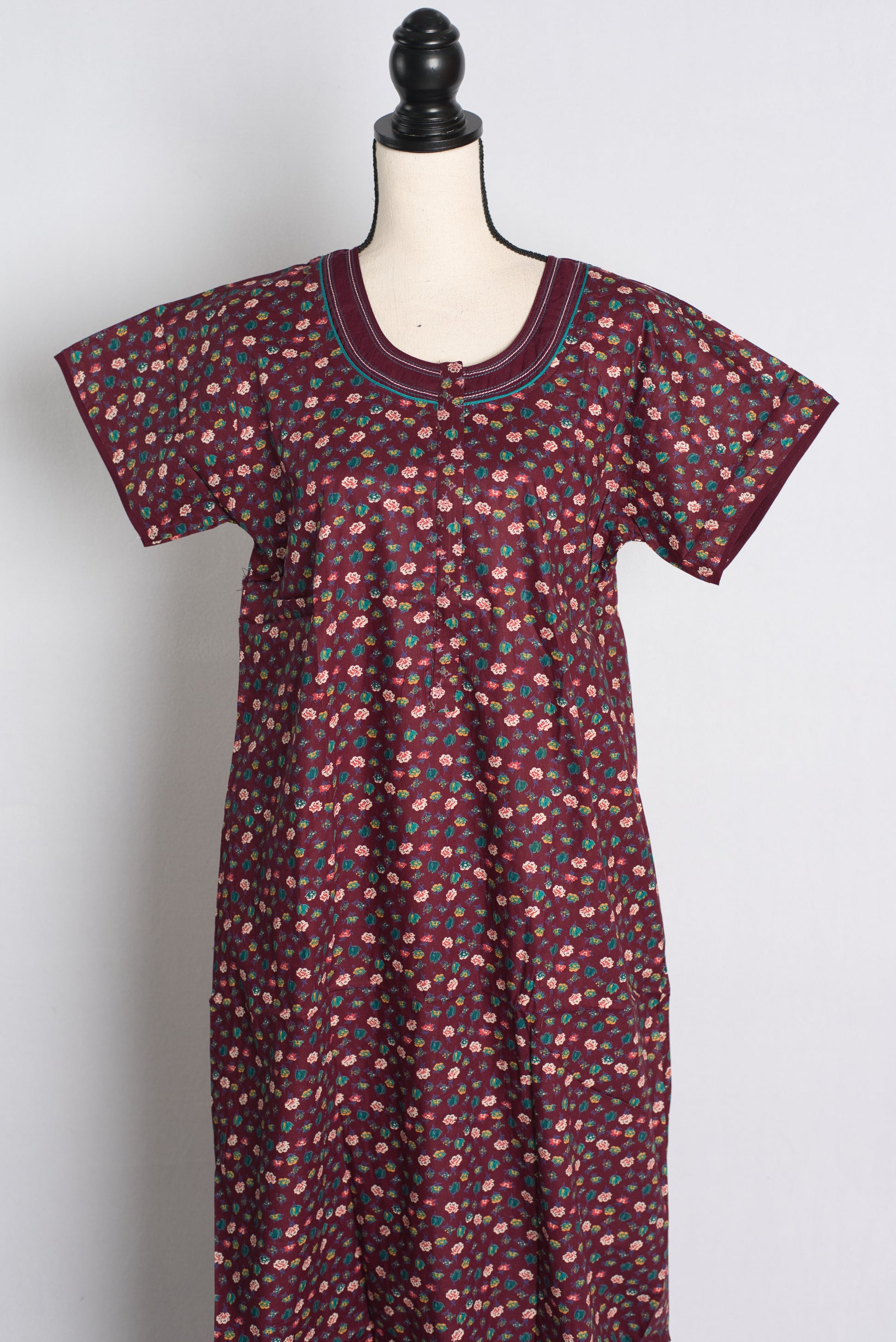 Pure Cotton Maroon Floral Printed Indian Nighty.