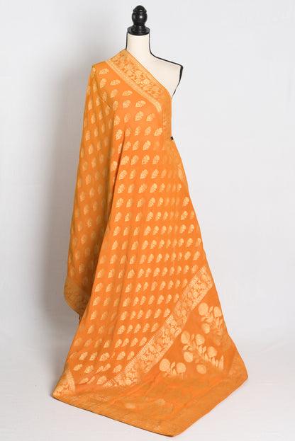 Crepe Georgette Banarasi Saree in Orange and Gold.