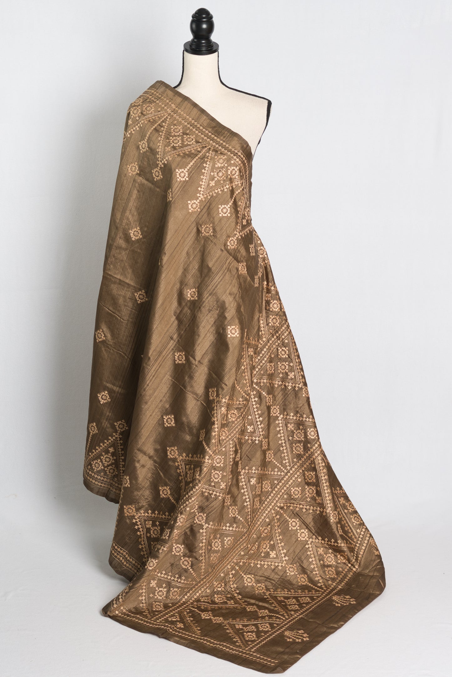 Semi Tussar Embroidery Saree in Brown.