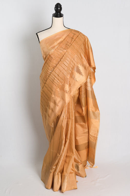 Soft Art Silk Temple Border Saree in Brown.