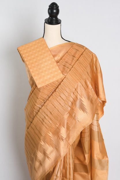 Soft Art Silk Temple Border Saree in Brown.