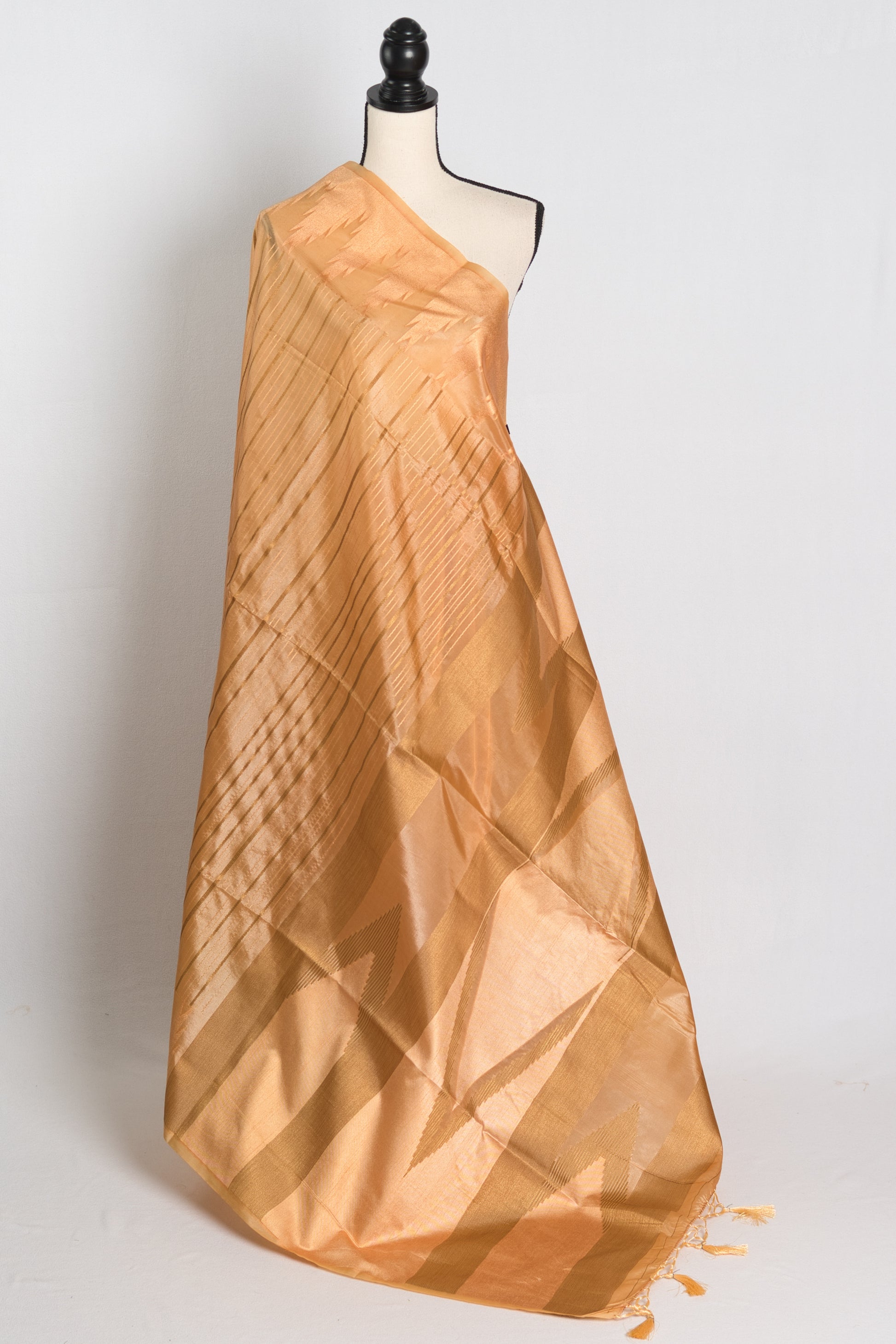 Soft Art Silk Temple Border Saree in Brown.