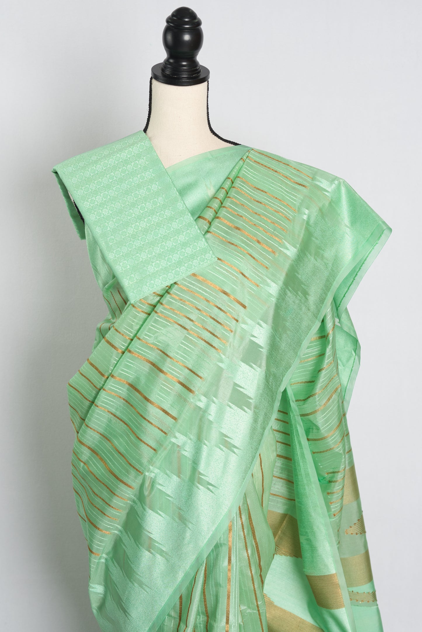 Soft Art Silk Temple Border Saree in Green.