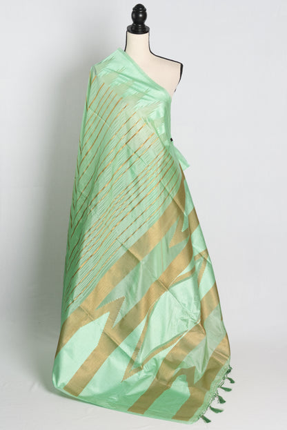 Soft Art Silk Temple Border Saree in Green.