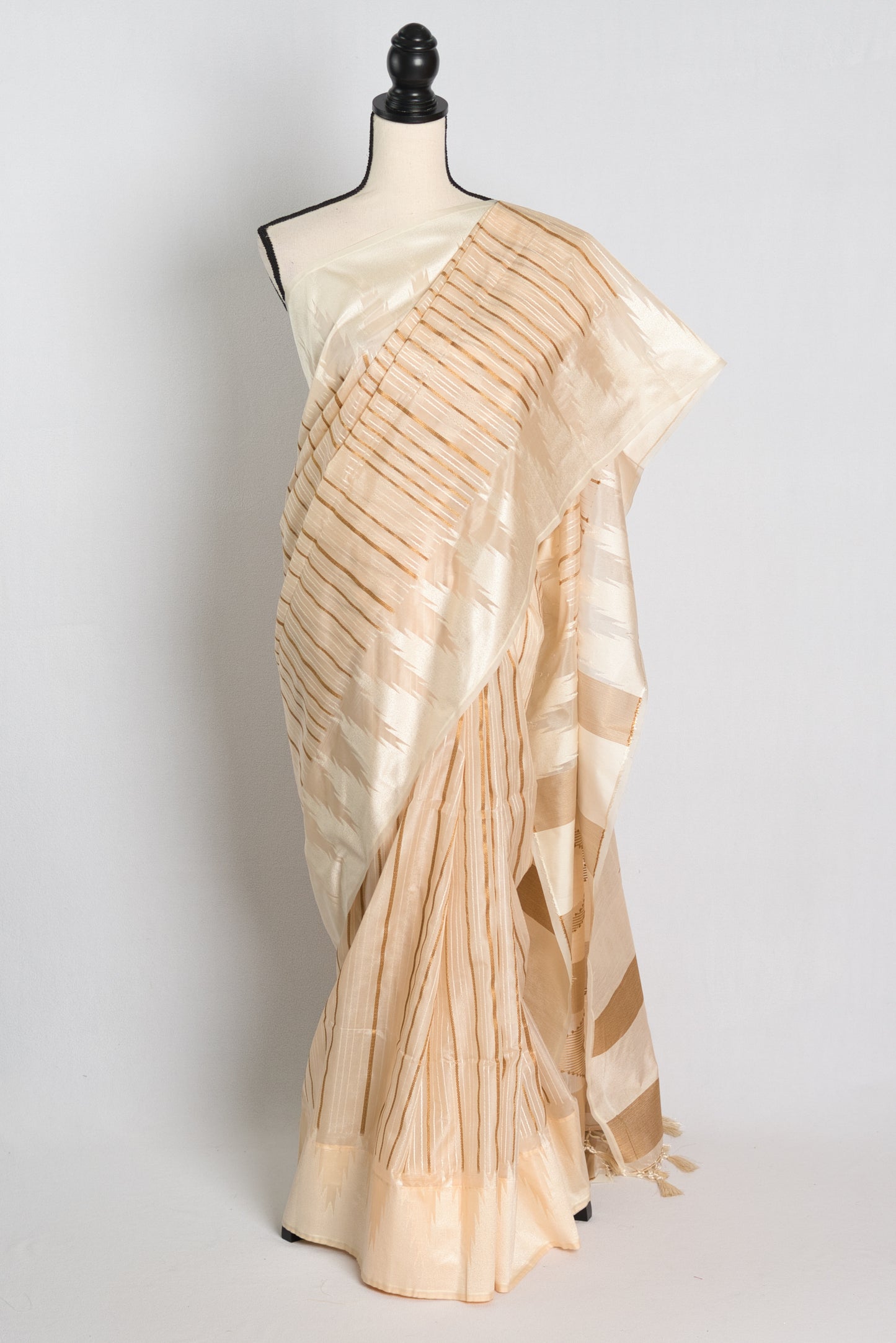 Soft Art Silk Temple Border Saree in Cream.