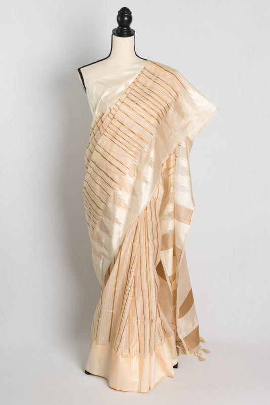 Soft Art Silk Temple Border Saree in Cream.