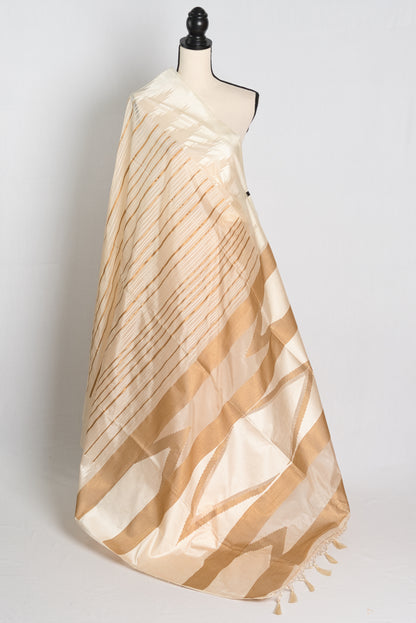 Soft Art Silk Temple Border Saree in Cream.