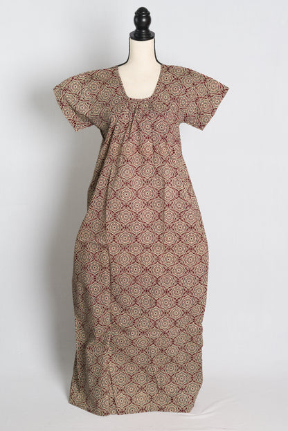 Pure Cotton Kalamkari Maroon Indian Nighty.