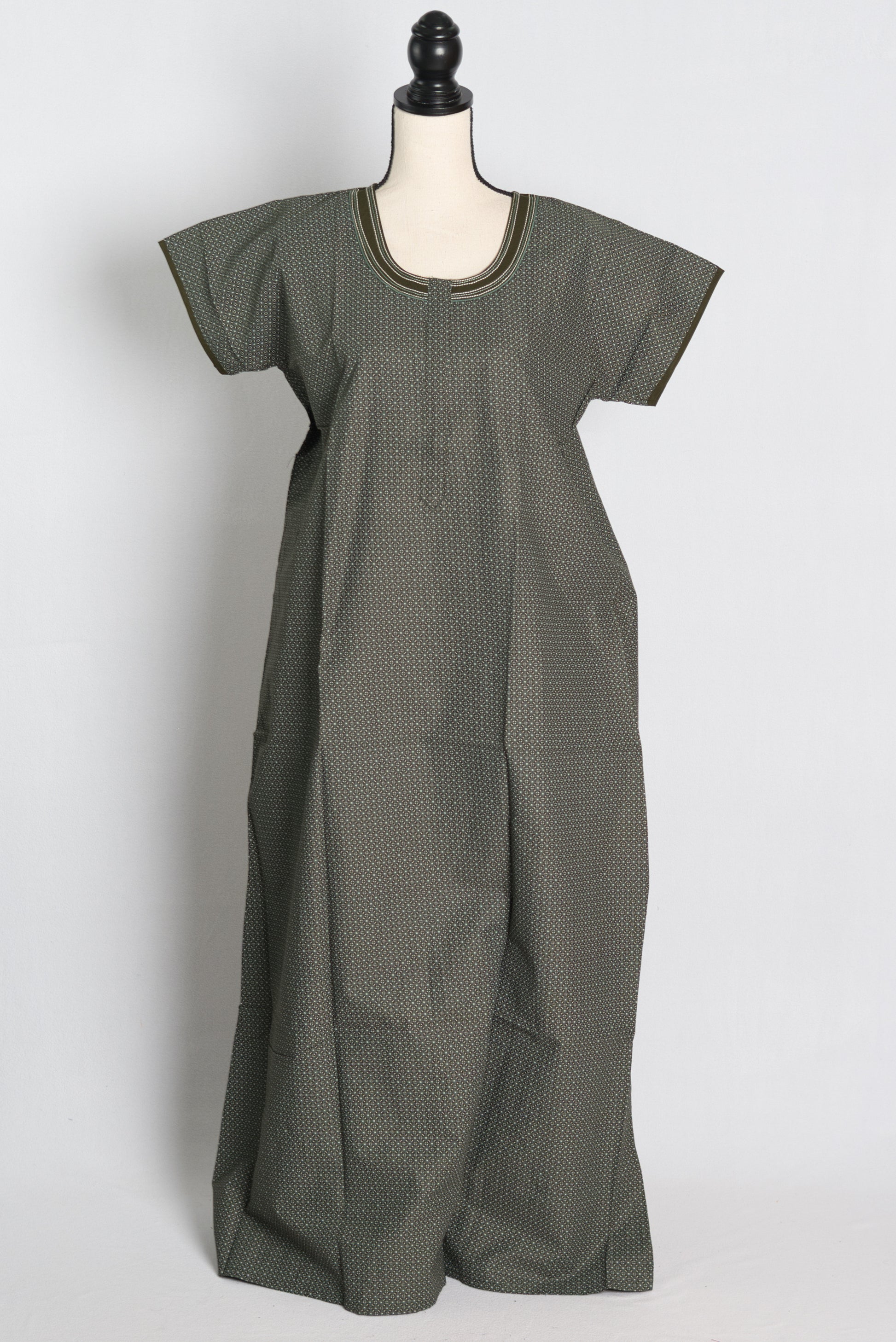 Pure Cotton Henna Green Embroidered Indian Nighty.