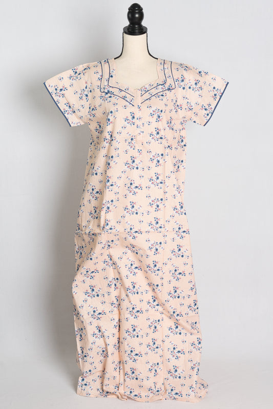 Pure Cotton Blush Pink Floral Printed Indian Nighty.