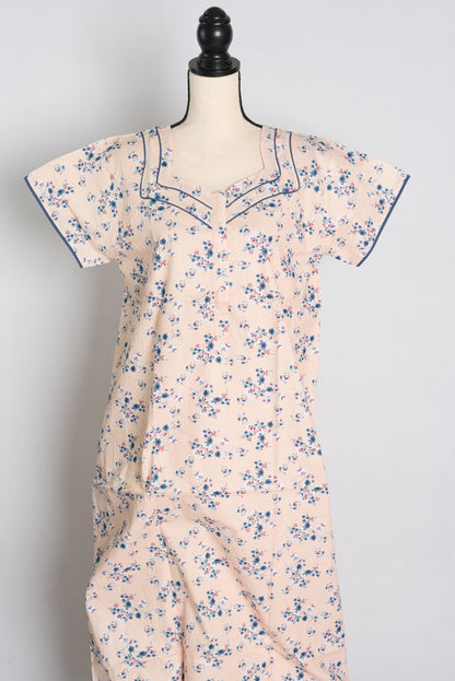 Pure Cotton Blush Pink Floral Printed Indian Nighty.