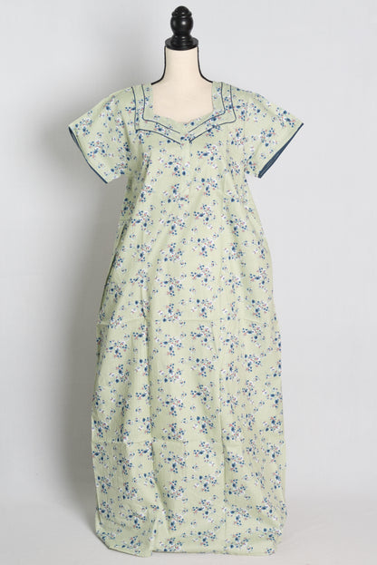 Pure Cotton Light Green Floral Printed Indian Nighty.