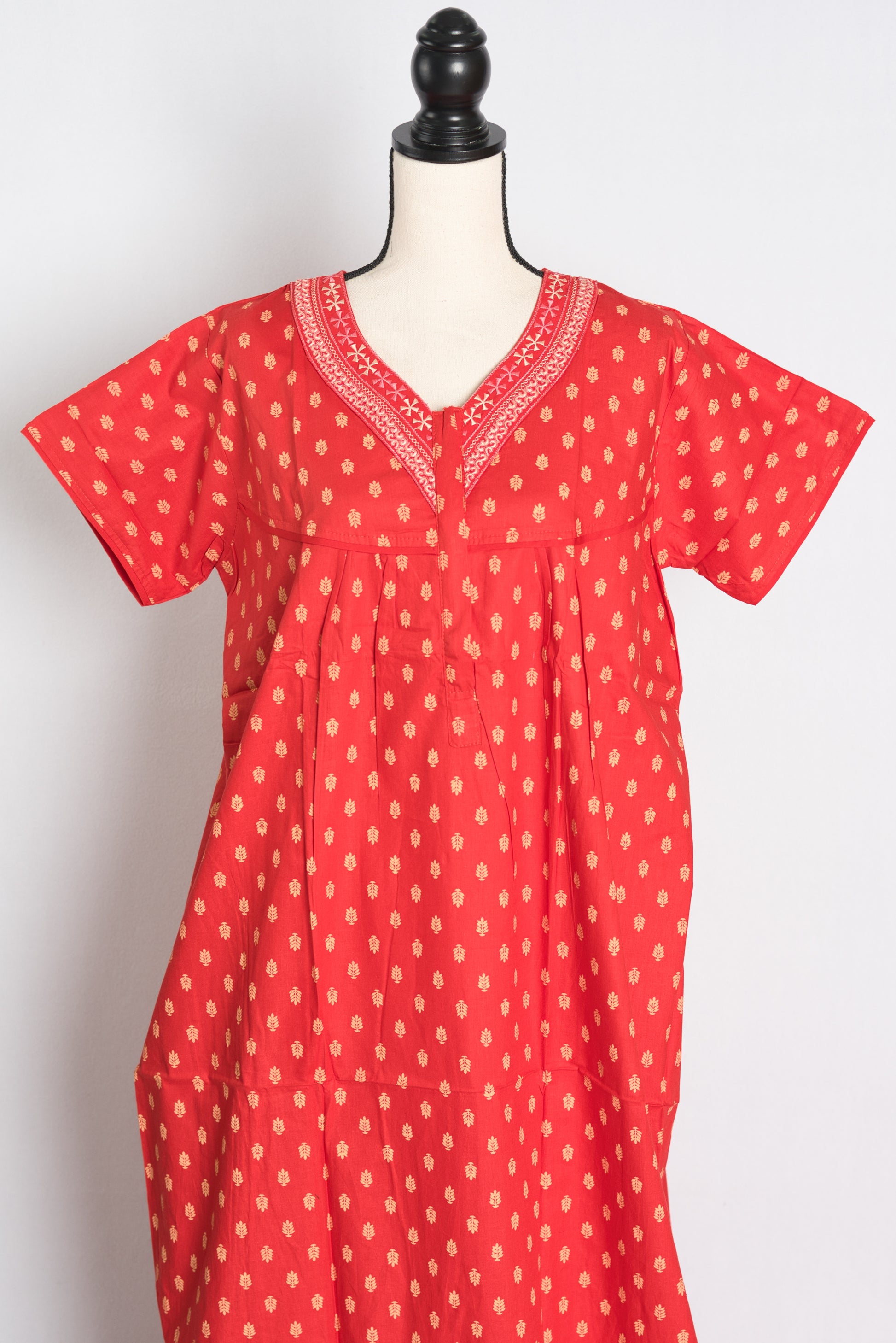 Pure Cotton Red Embroidered Indian Nighty.