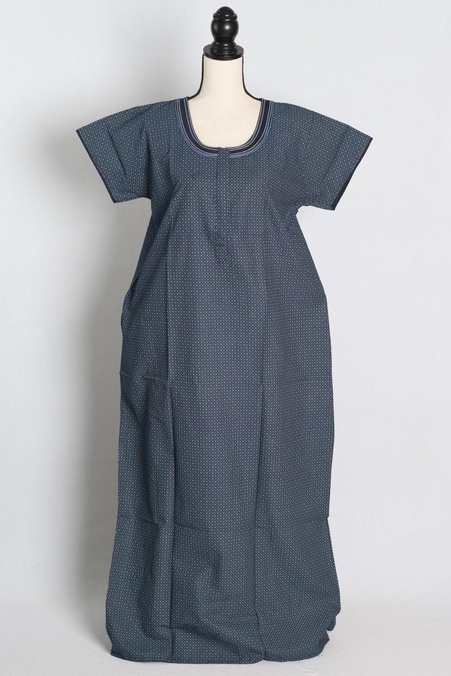 Pure Cotton Blue Embroidered Indian Nighty.