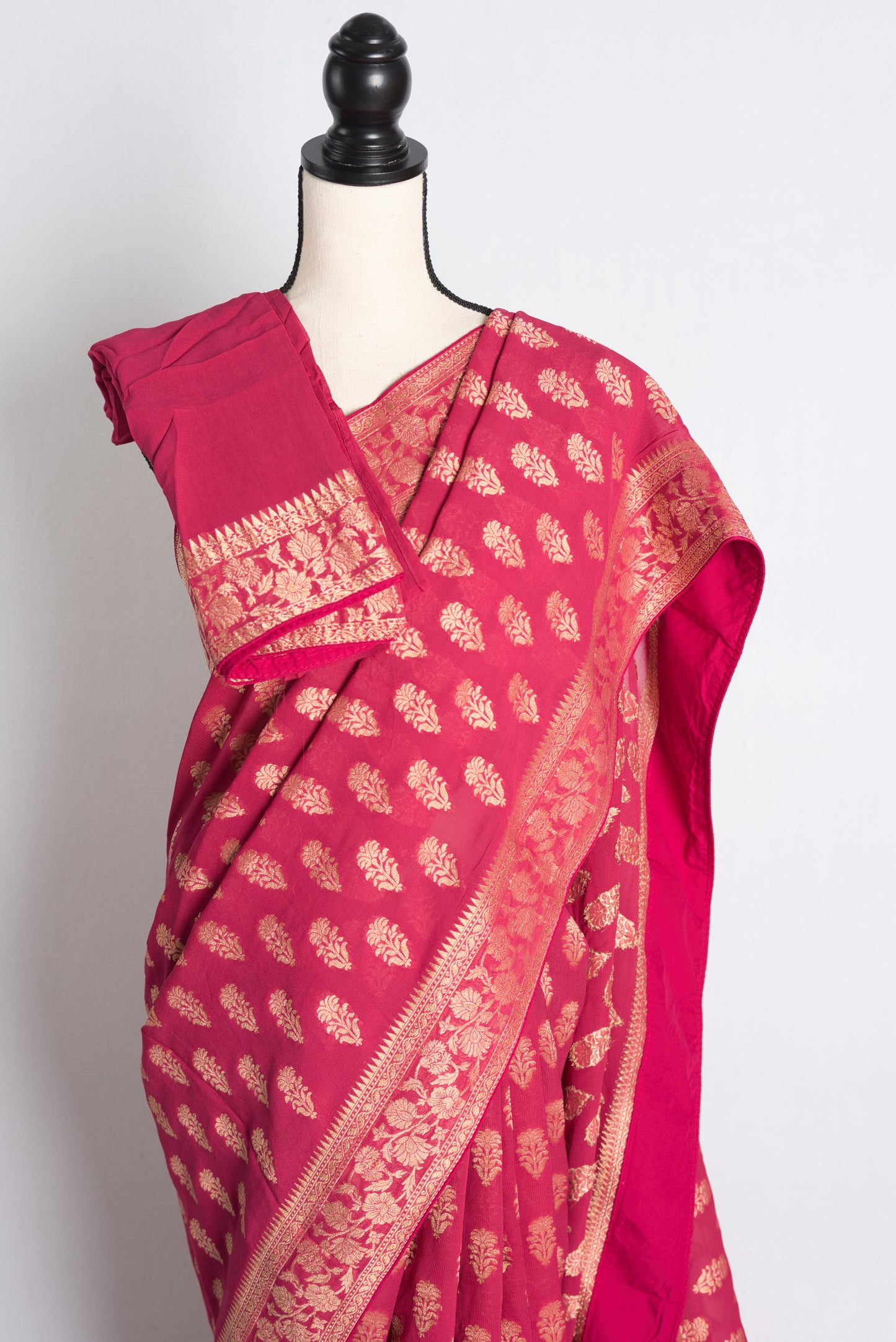 Crepe Georgette Banarasi Saree in Pink and Gold.