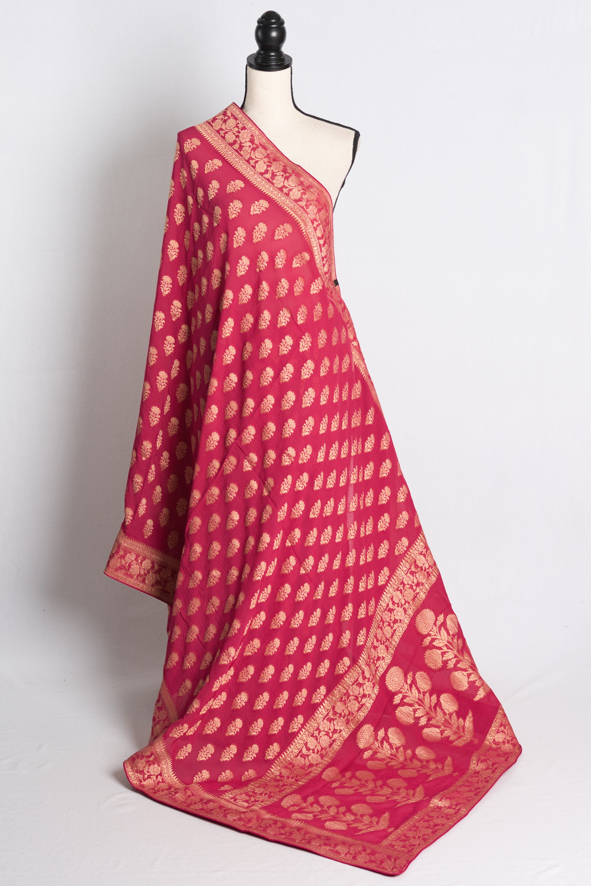 Crepe Georgette Banarasi Saree in Pink and Gold.