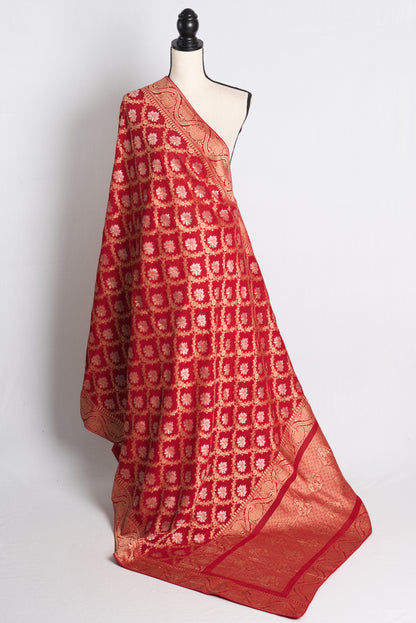 Jaal Work Crepe Georgette Banarasi Saree in Red and Gold.