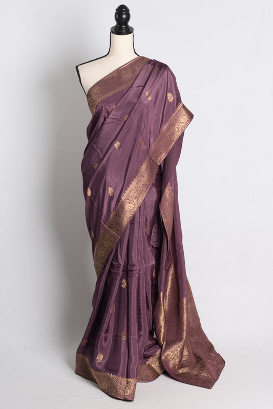 Soft Moonga Silk Banarasi Saree in Purple and Gold.