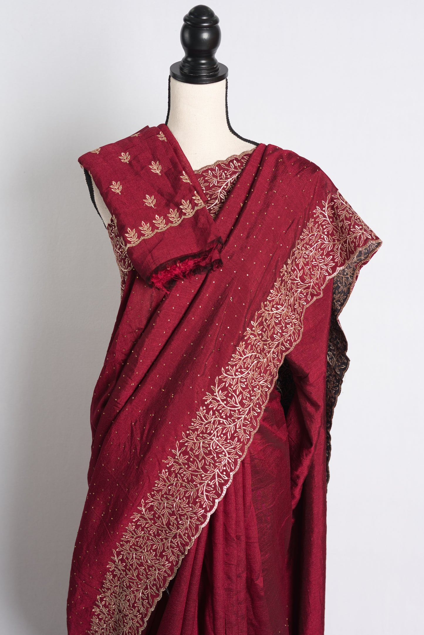 Semi Tussar Embroidery Designer Saree in Maroon.