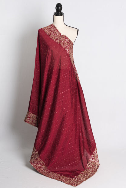 Semi Tussar Embroidery Designer Saree in Maroon.