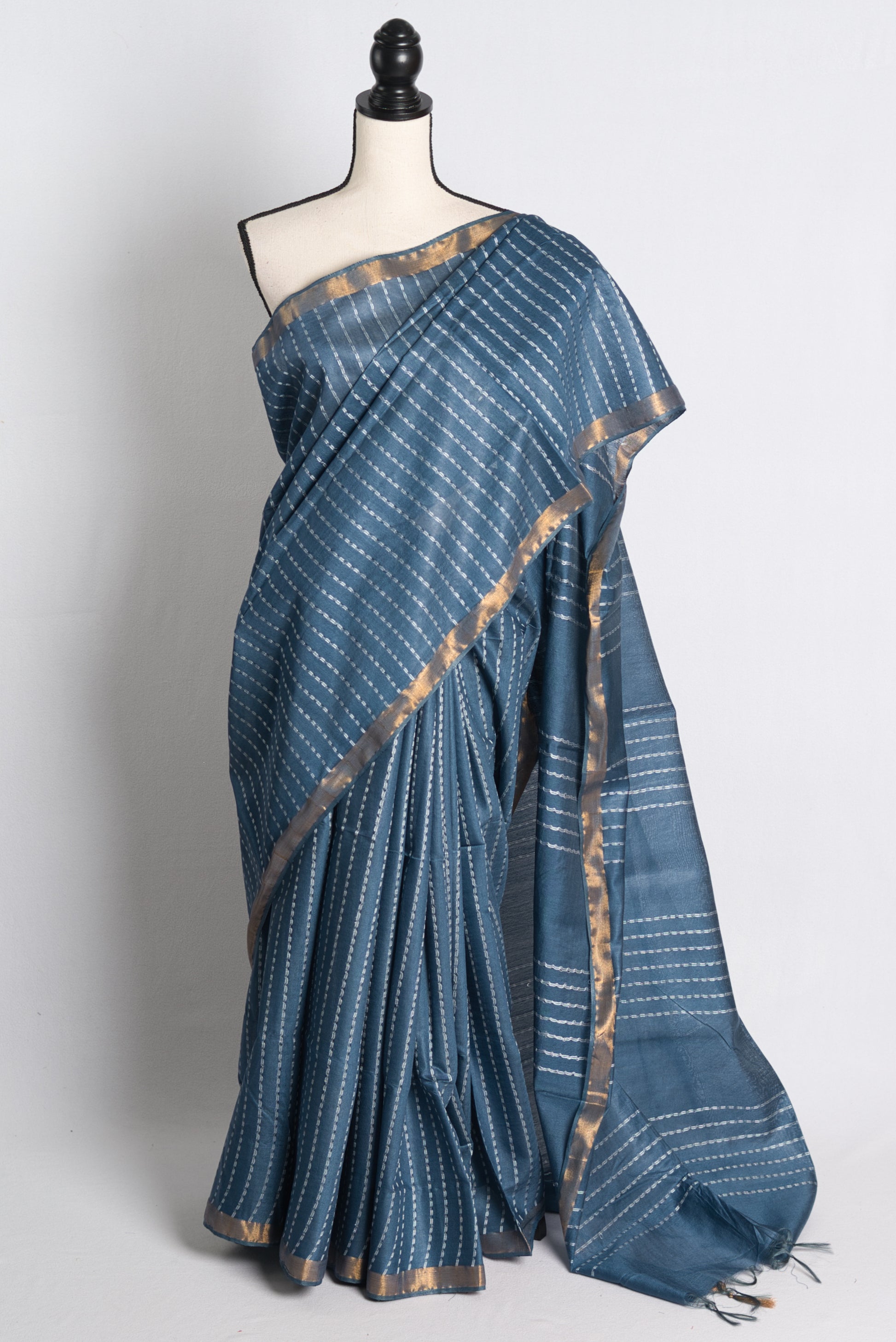 Semi Tussar Embroidery Saree in Blue.