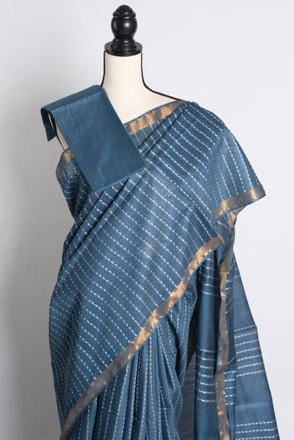 Semi Tussar Embroidery Saree in Blue.