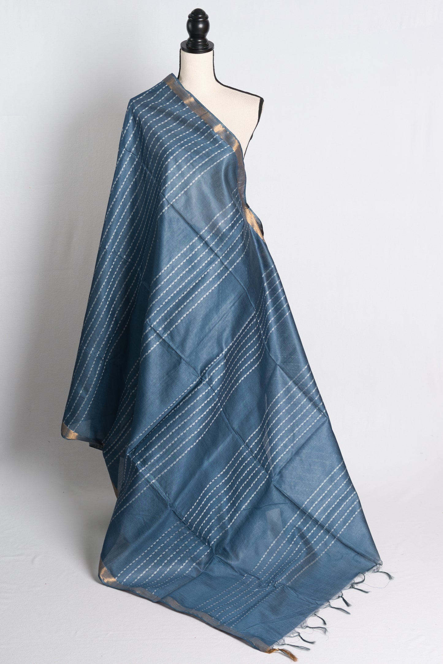 Semi Tussar Embroidery Saree in Blue.