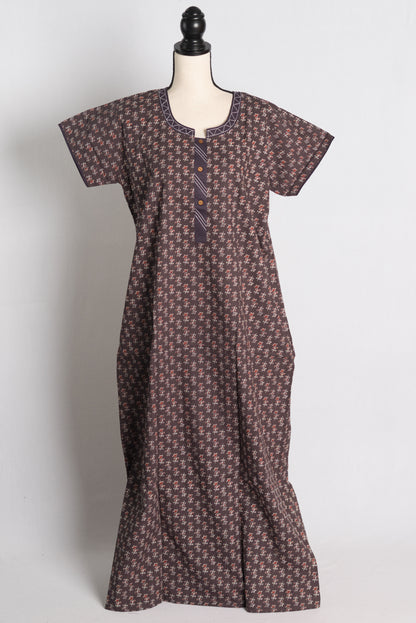 Pure Cotton Brown Printed Indian Nighty in Regular Size.