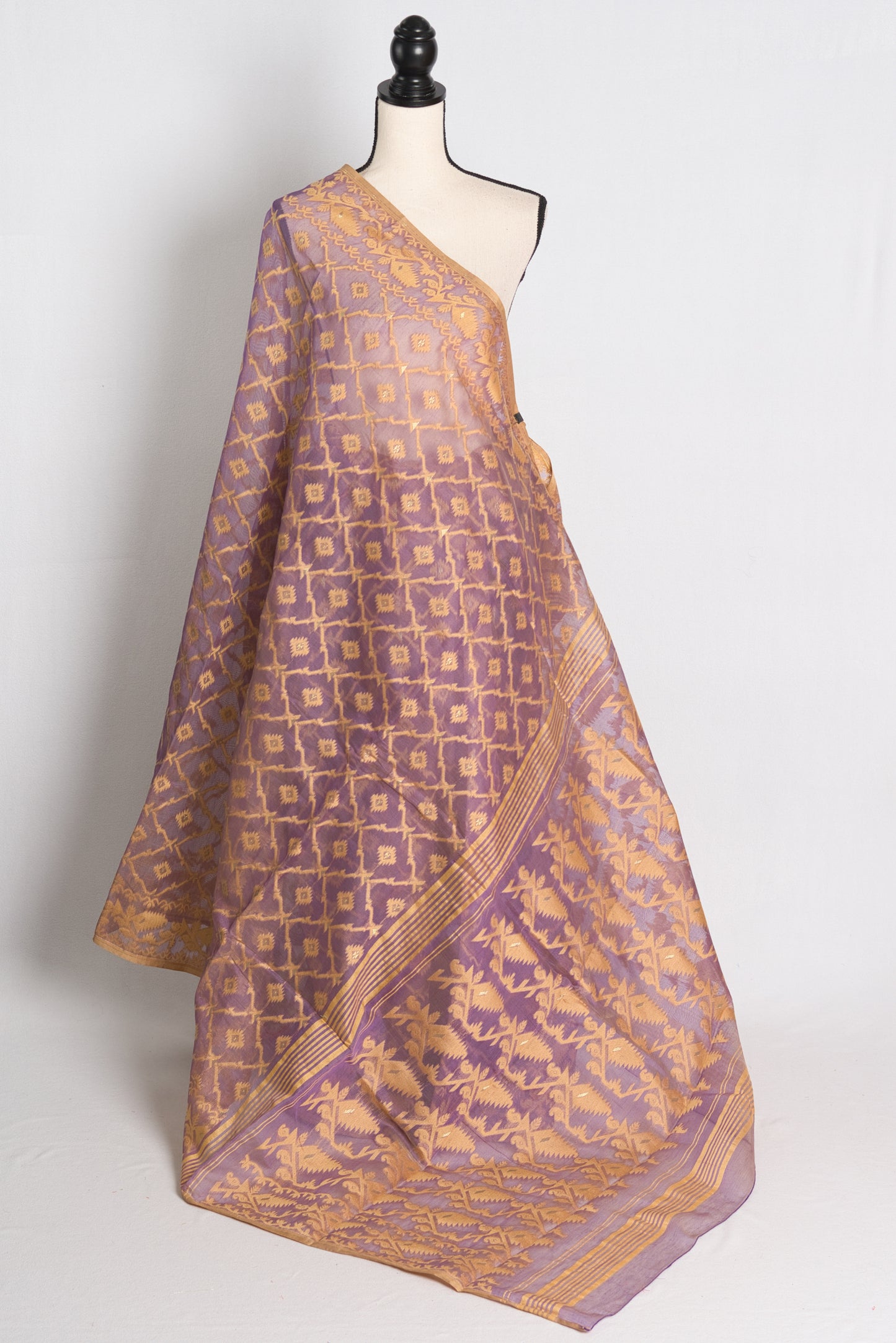 Soft Jamdani Saree in Purple and Beige.