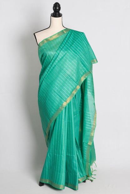 Semi Tussar Embroidery Saree in Sea Green.