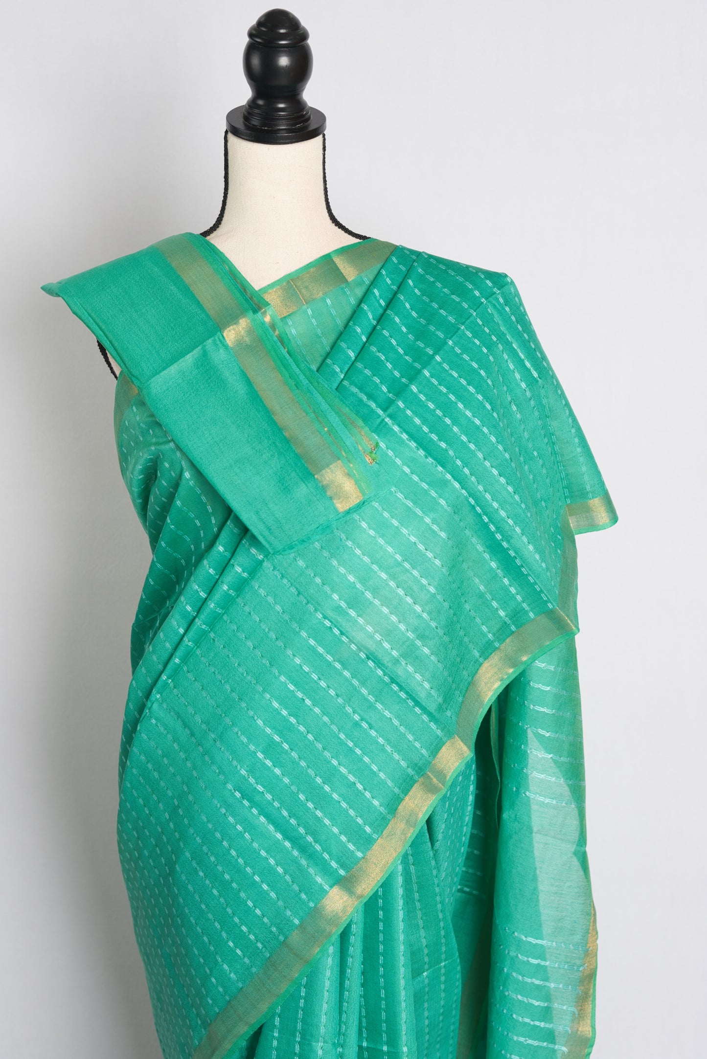 Semi Tussar Embroidery Saree in Sea Green.