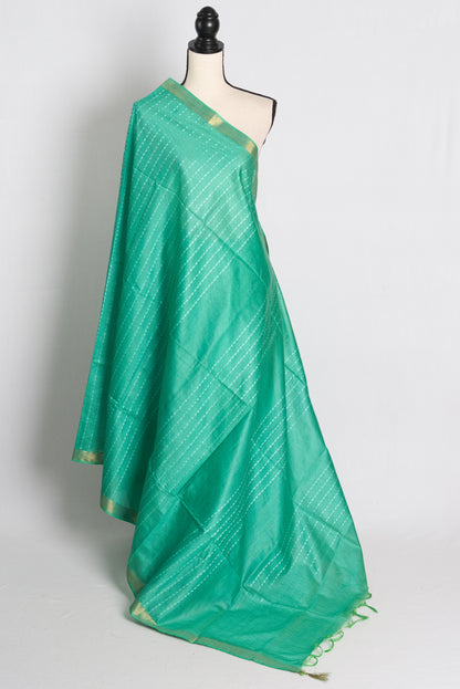 Semi Tussar Embroidery Saree in Sea Green.