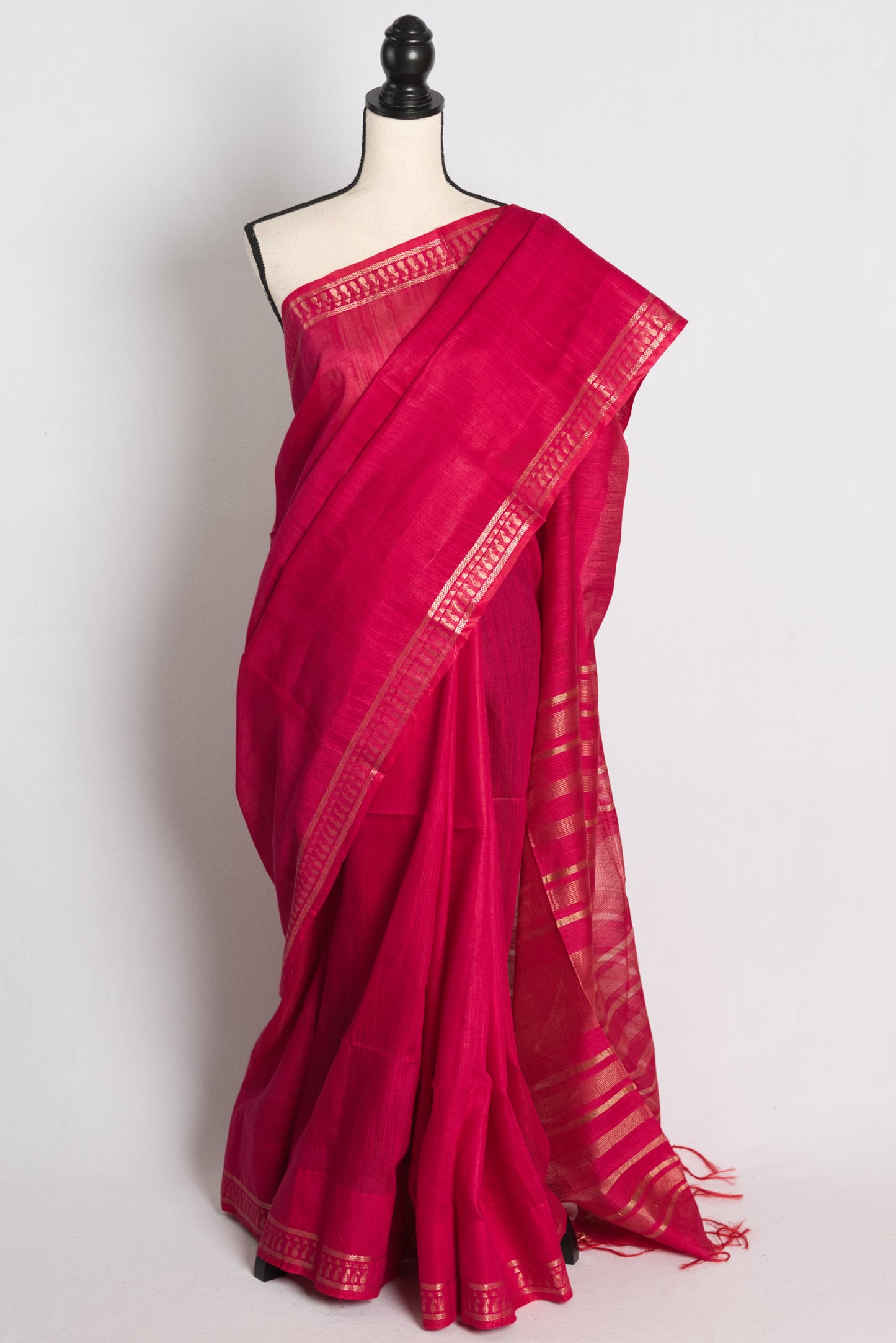 Semi Tussar Embroidery Saree in Dark Pink.