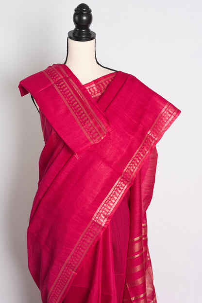 Semi Tussar Embroidery Saree in Dark Pink.