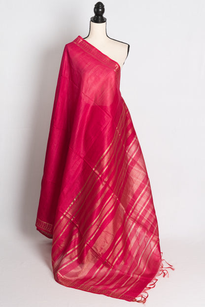 Semi Tussar Embroidery Saree in Dark Pink.