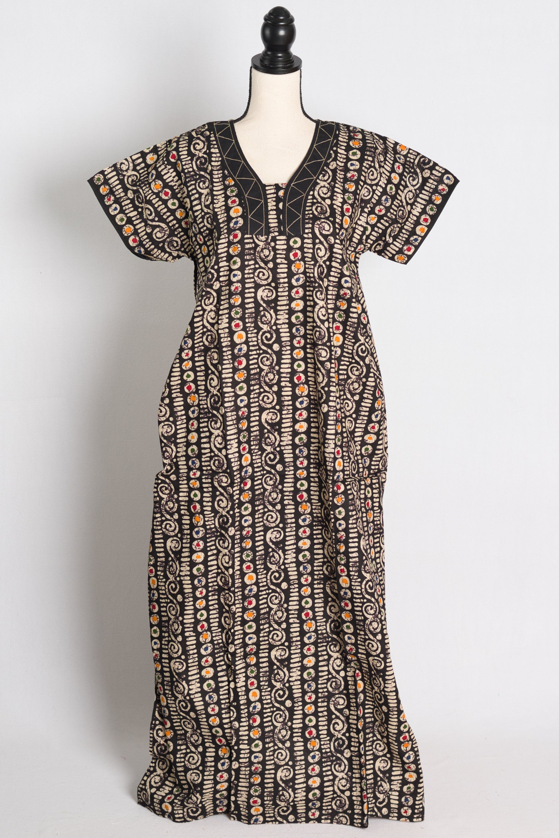 Pure Cotton Black Batik Printed Indian Nighty in Regular Size.