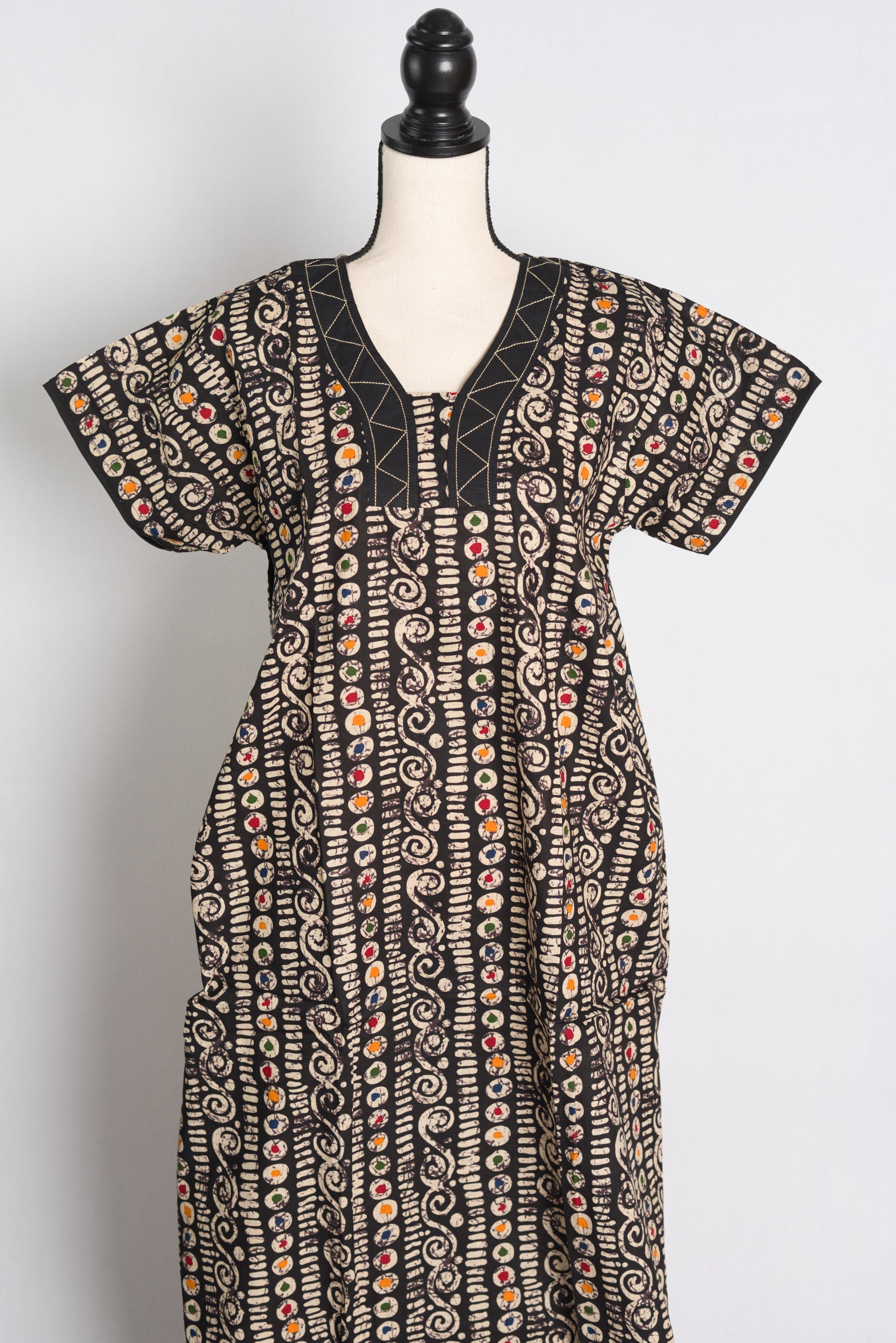 Pure Cotton Black Batik Printed Indian Nighty in Regular Size.