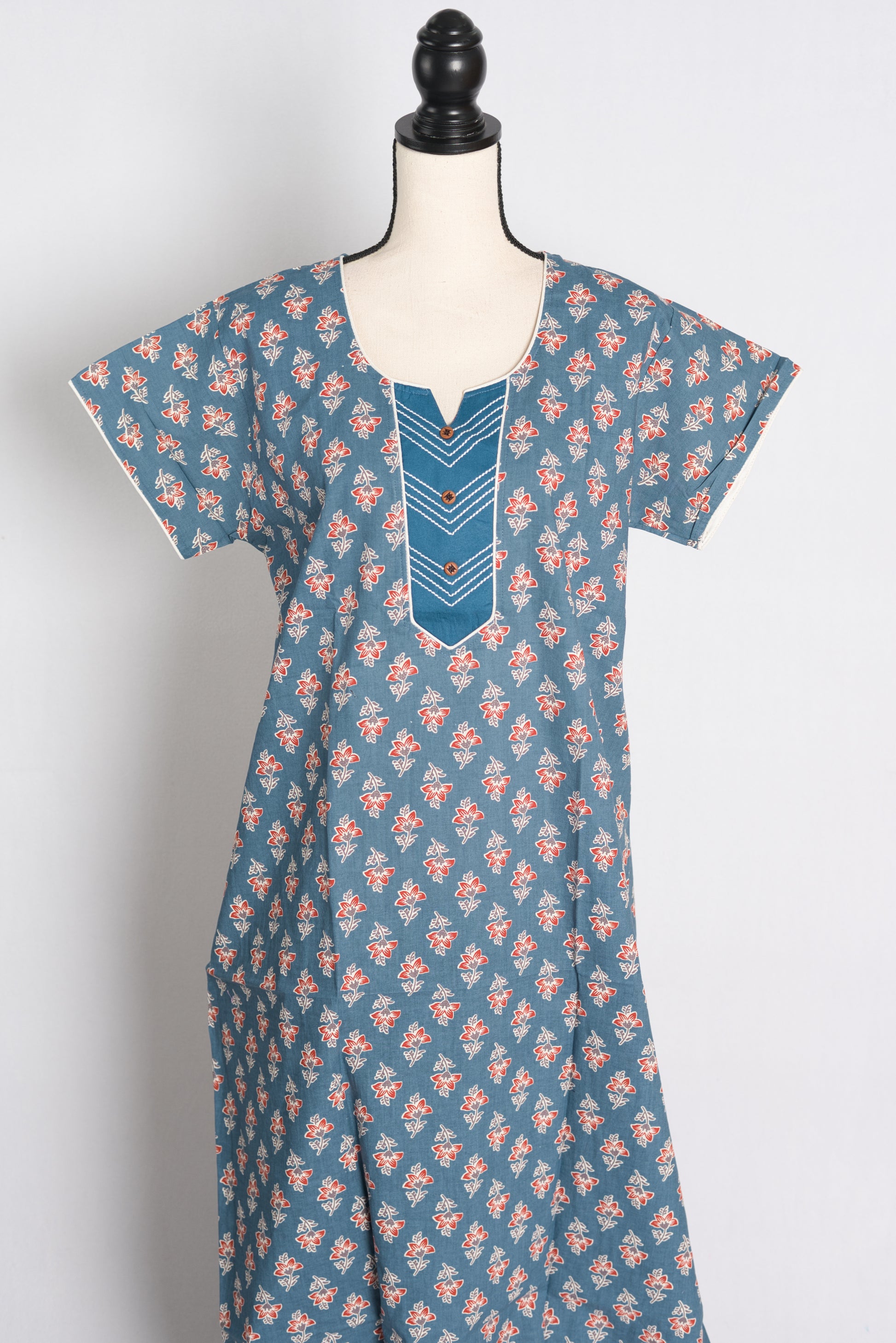 Printed Blue Cotton Nightwear in Regular Size.