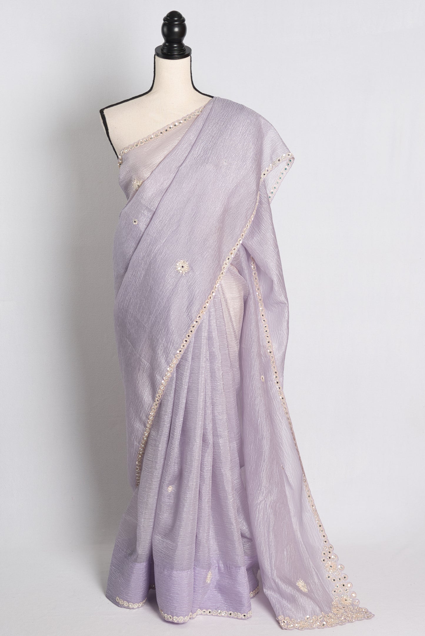 Hand Embroidery Designer Tissue Saree in Mauve with 40 Size Blouse.