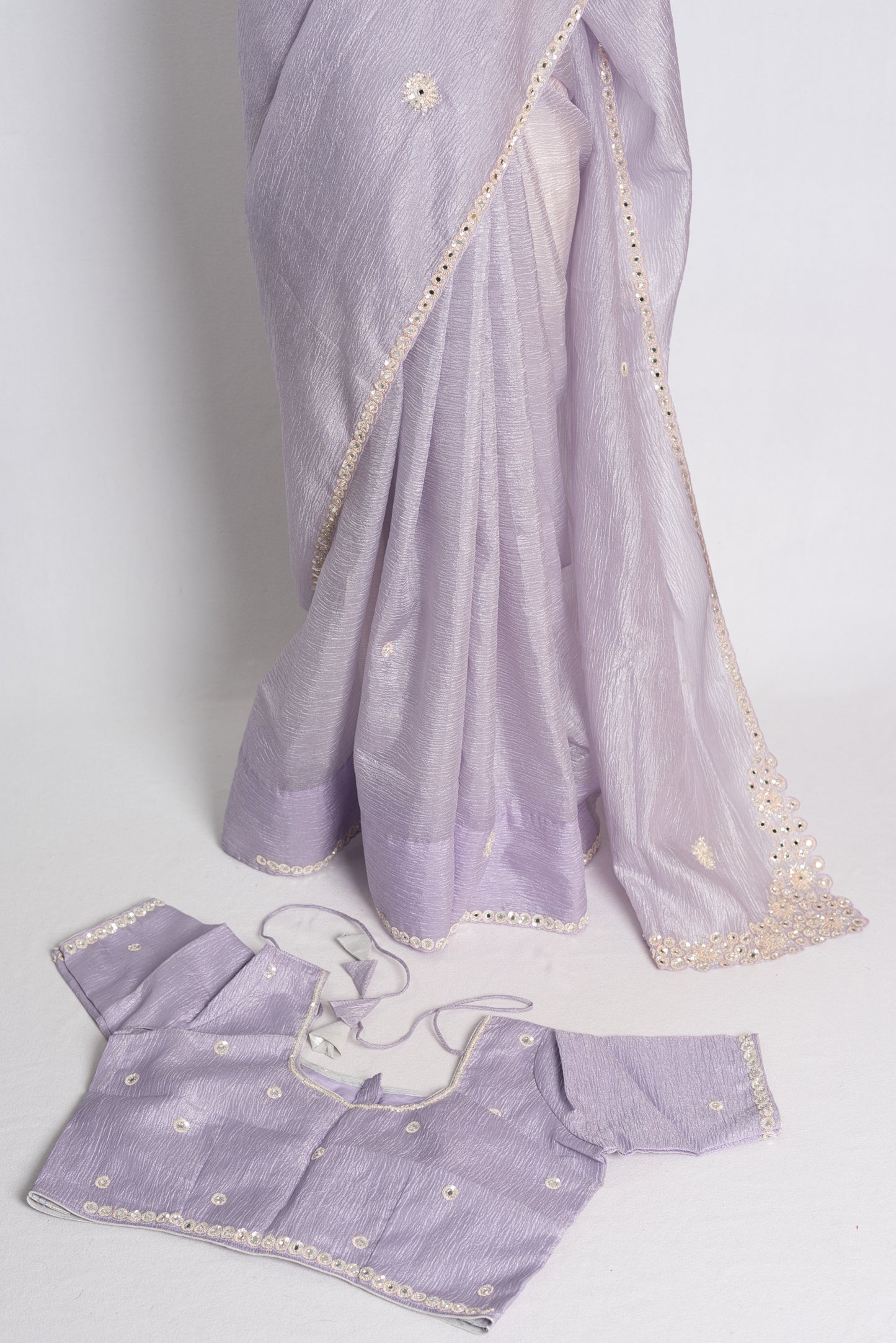 Hand Embroidery Designer Tissue Saree in Mauve with 40 Size Blouse.