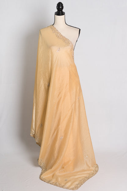 Stone Embroidery Partywear Soft Crush Tissue Saree in Beige.